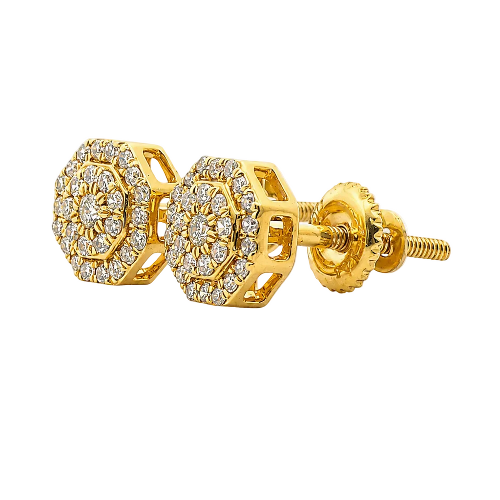 10KT Gold Diamond Octagonal Cluster Earrings 0.18 CTW