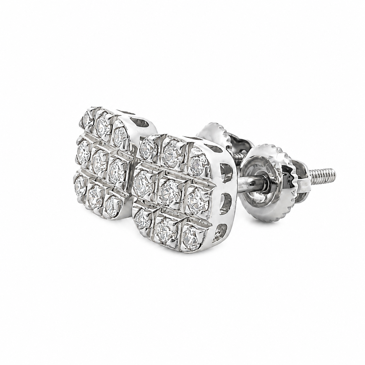 10KT Gold Diamond Grid Cluster Stud Earrings 0.24 CTW