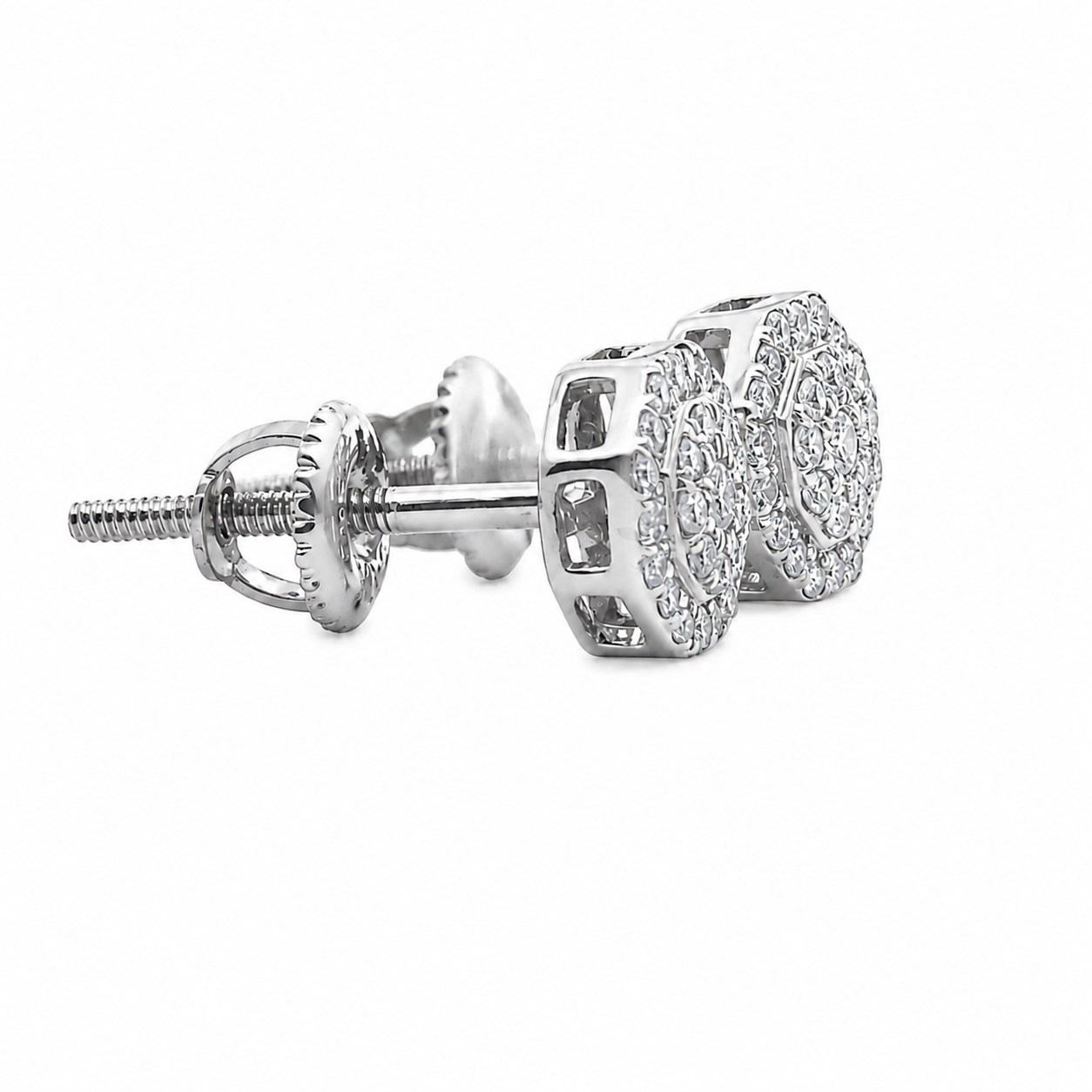 10KT Gold Diamond Octagonal Cluster Earrings 0.18 CTW