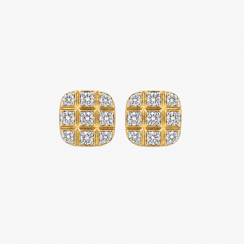 10KT Gold Diamond Grid Cluster Stud Earrings 0.24 CTW