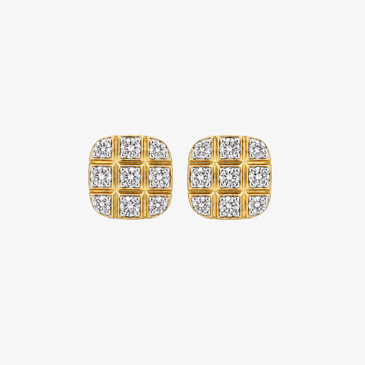 10KT Gold Diamond Grid Cluster Stud Earrings 0.24 CTW