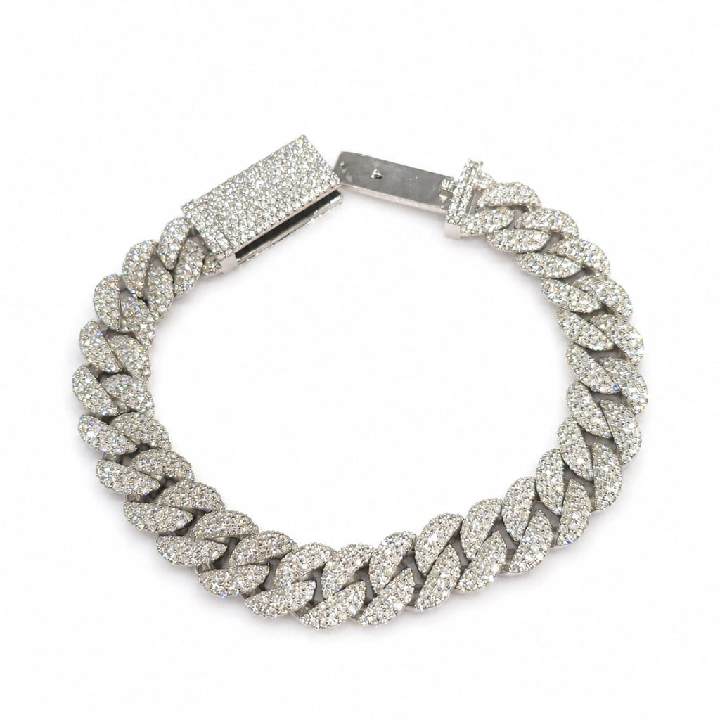 Lab Diamond Sterling Silver 12mm Cuban Link Bracelet 13.05 CTW