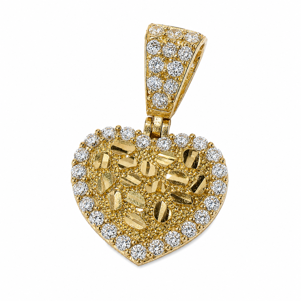 10KT Gold Heart Nugget Pendant with CZ Stones