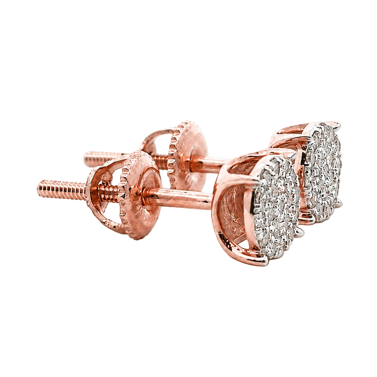 10KT Gold Diamond Round Cluster Stud Earrings 0.14 CTW