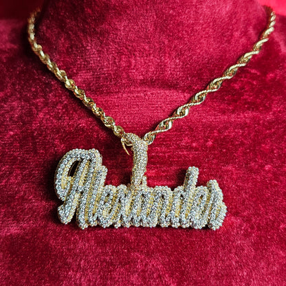10K Gold Custom Name Pendant With Natural Diamonds 3.70CTW APX Gold Chain Included
