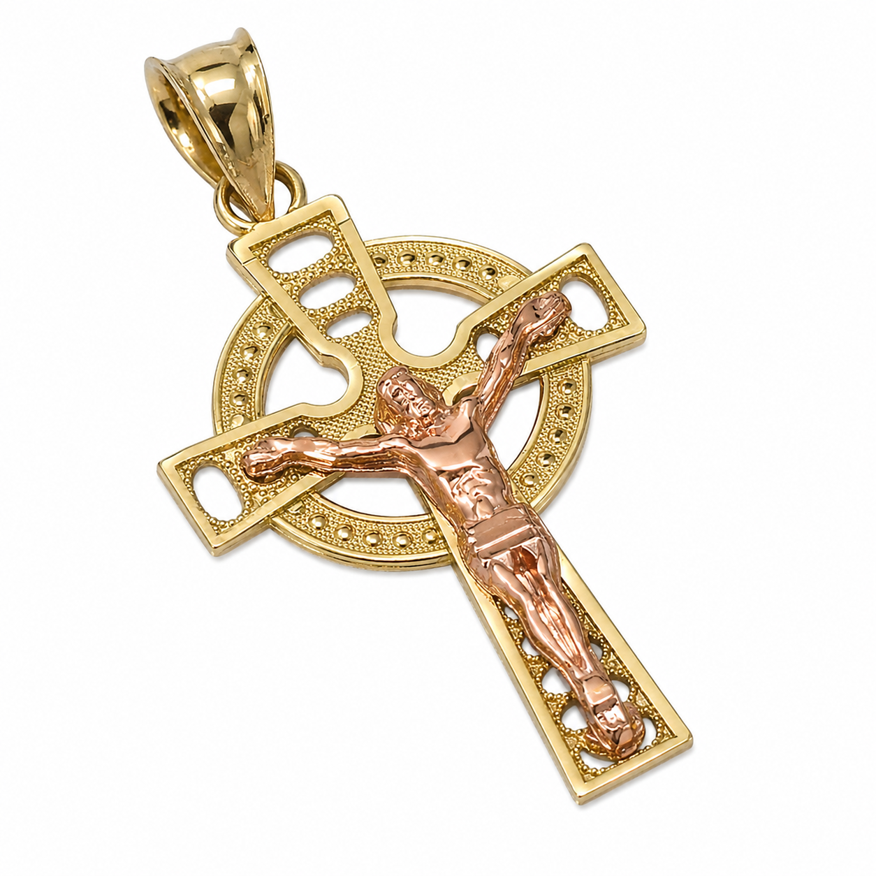 10KT Gold Two-Tone Celtic Crucifix Cross Pendant