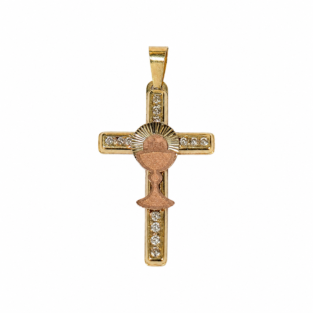 10KT Gold Two-Tone CZ Cross Pendant