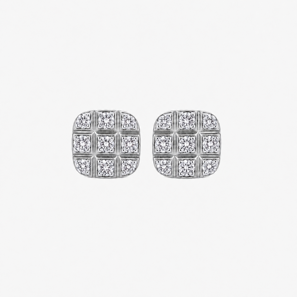 10KT Gold Diamond Grid Cluster Stud Earrings 0.24 CTW