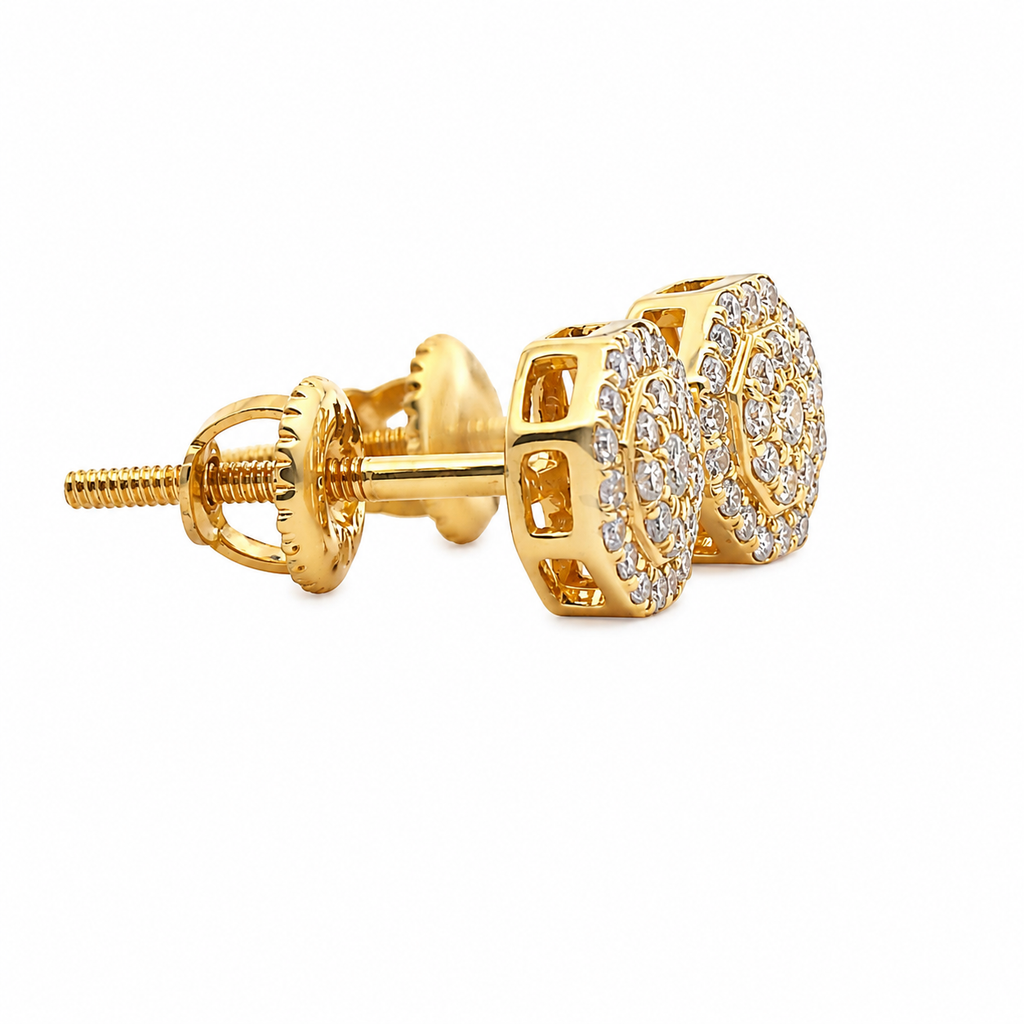 10KT Gold Diamond Octagonal Cluster Earrings 0.18 CTW