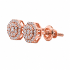 10KT Gold Diamond Octagonal Cluster Earrings 0.18 CTW