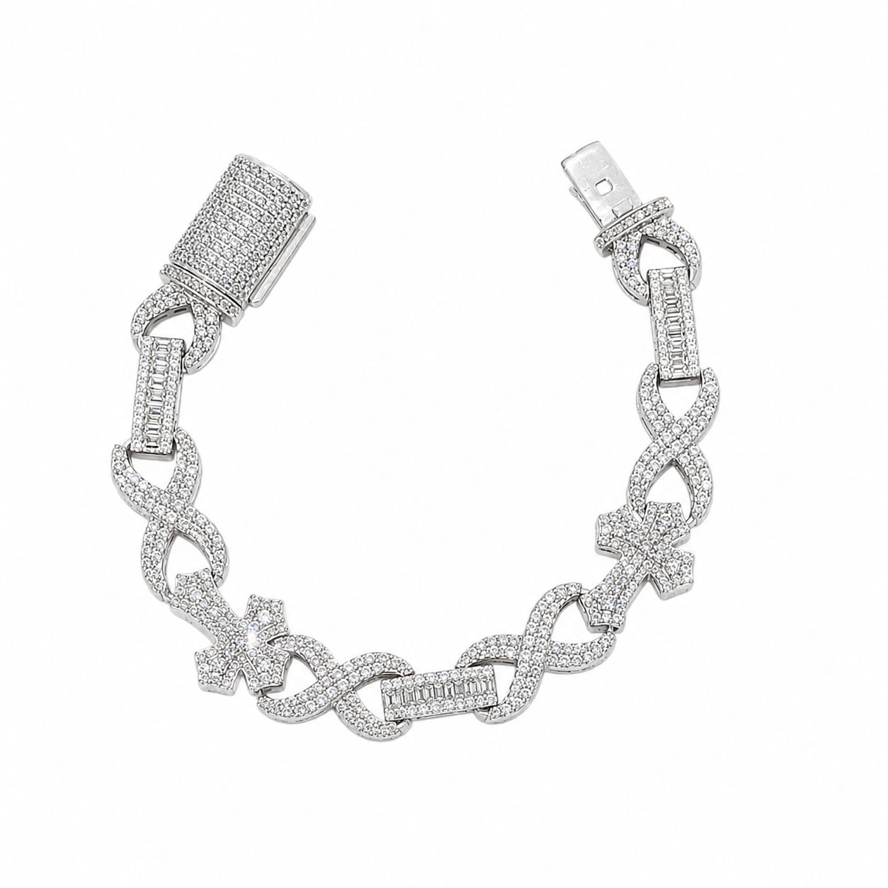 Lab Diamond Sterling Silver Infinity Cross Bracelet 7.60CTW