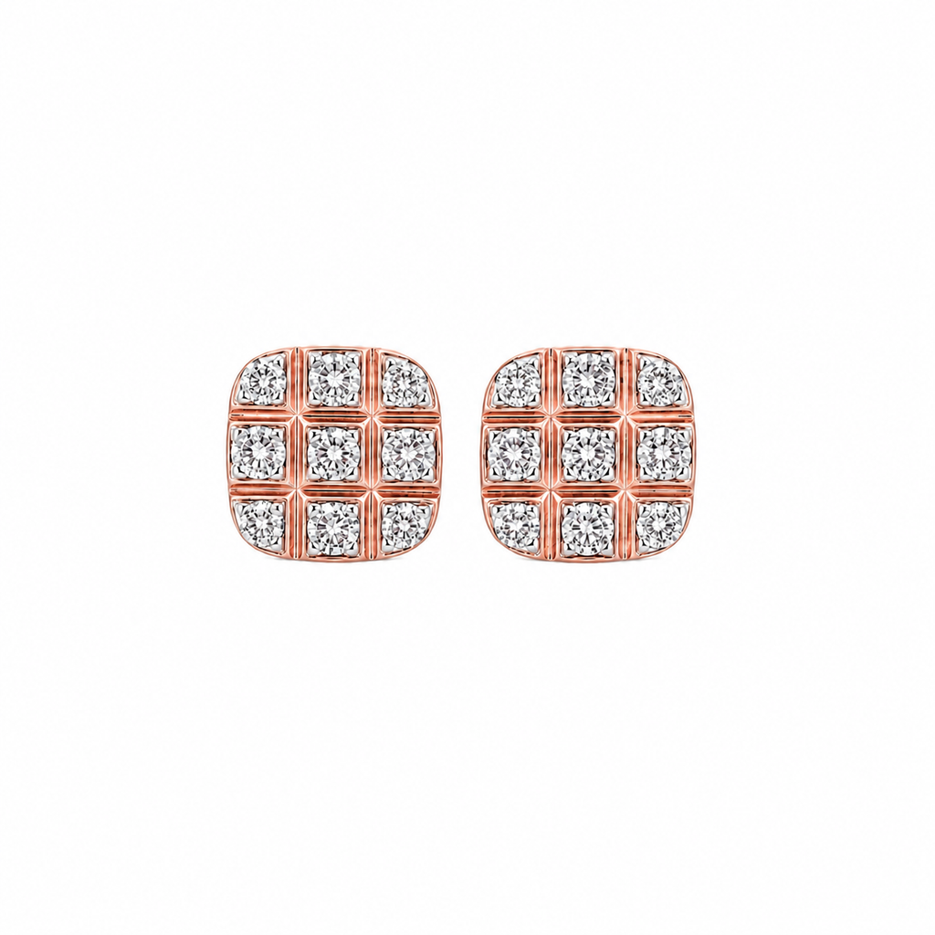 10KT Gold Diamond Grid Cluster Stud Earrings 0.24 CTW