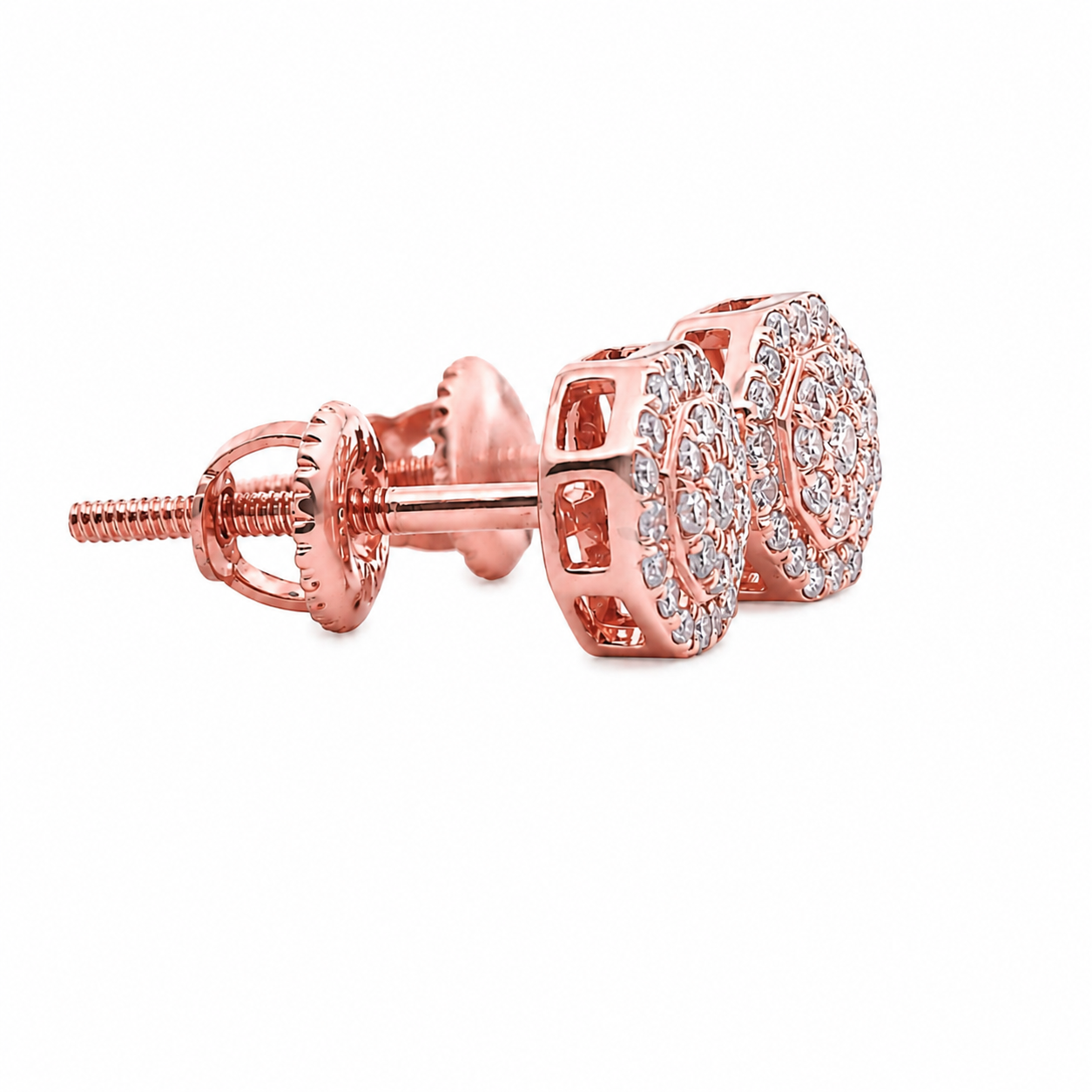 10KT Gold Diamond Octagonal Cluster Earrings 0.18 CTW