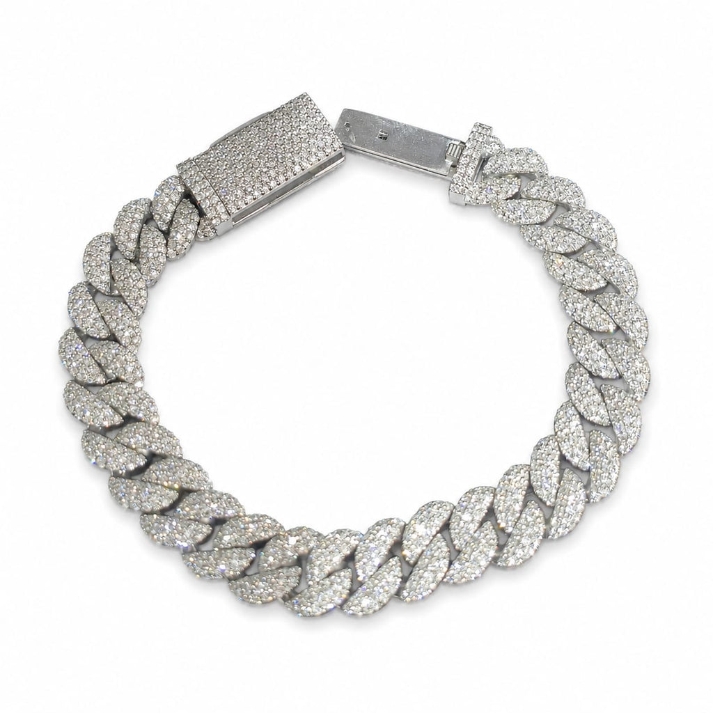 Lab Diamond Sterling Silver 12mm Cuban Link Bracelet 13.05 CTW