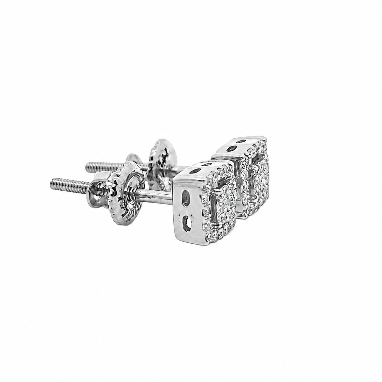 10KT Gold Diamond Square Cluster Stud Earrings 0.12 CTW