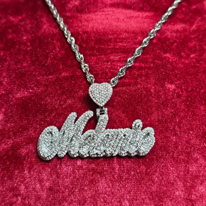 10K White Gold Custom Name Pendant With Natural Diamond 3.21 CTW APX White Gold Chain