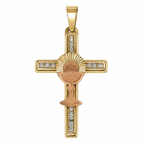 10KT Gold Two-Tone CZ Cross Pendant