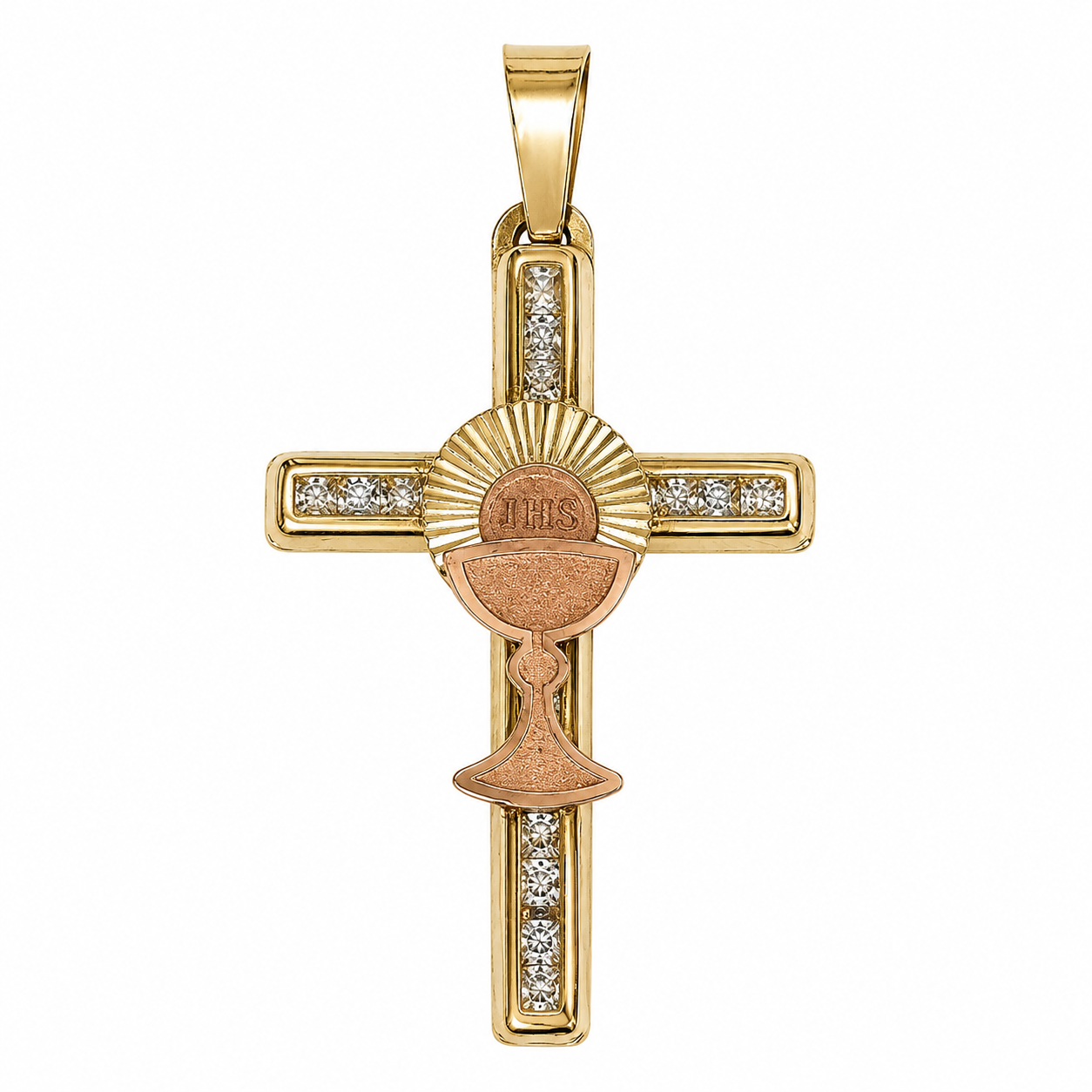 10KT Gold Two-Tone CZ Cross Pendant