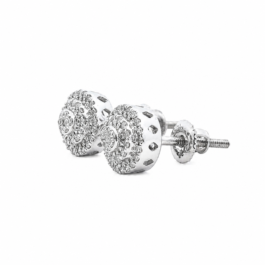 10KT Gold Diamond Double Halo Cluster Earrings 0.22 CTW