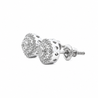 10KT Gold Diamond Double Halo Cluster Earrings 0.22 CTW