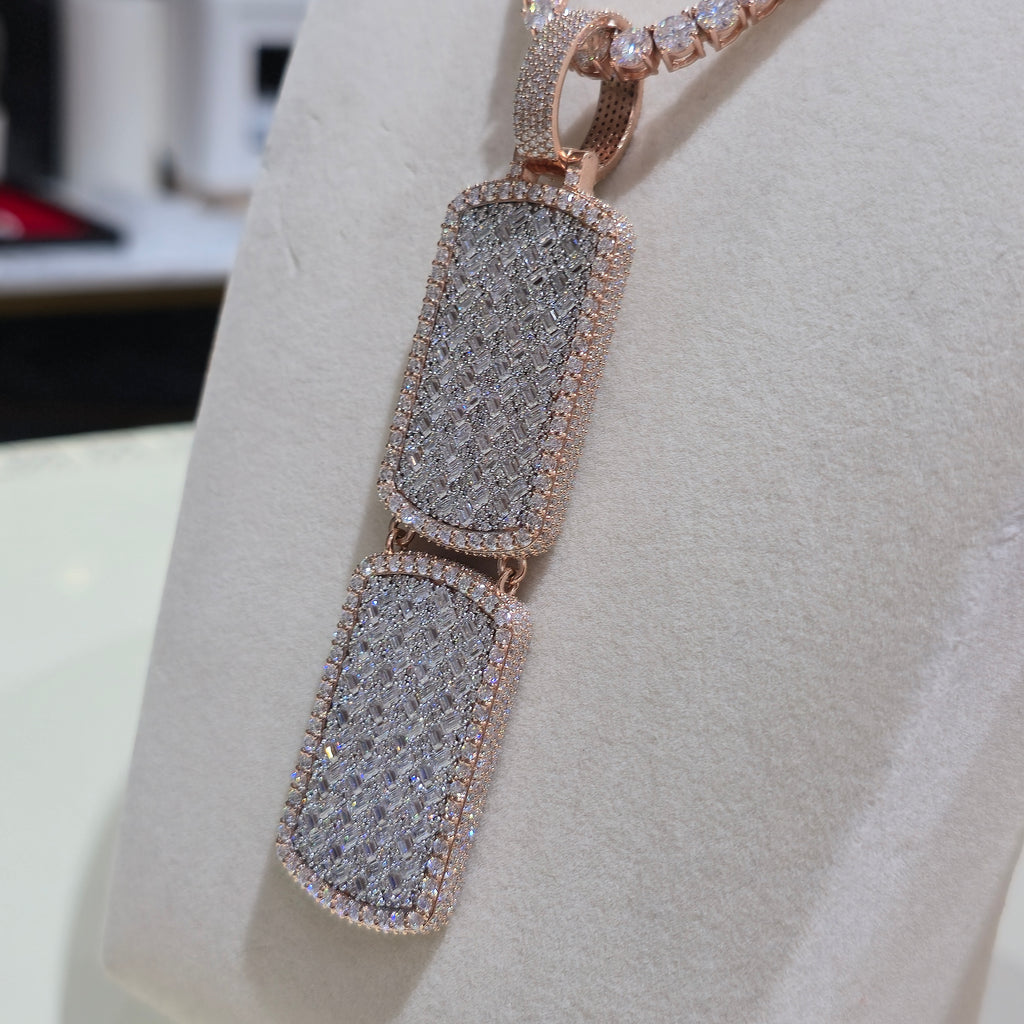 VVS Moissanite Double Dog Tag Memory Pendant & Tennis Chains