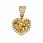 10KT Gold Heart Nugget Pendant with CZ Stones