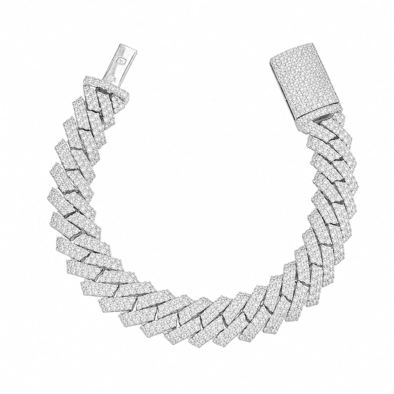 Lab Diamond Sterling Silver 15mm Snake Link Cuban Bracelet 17.25 CTW
