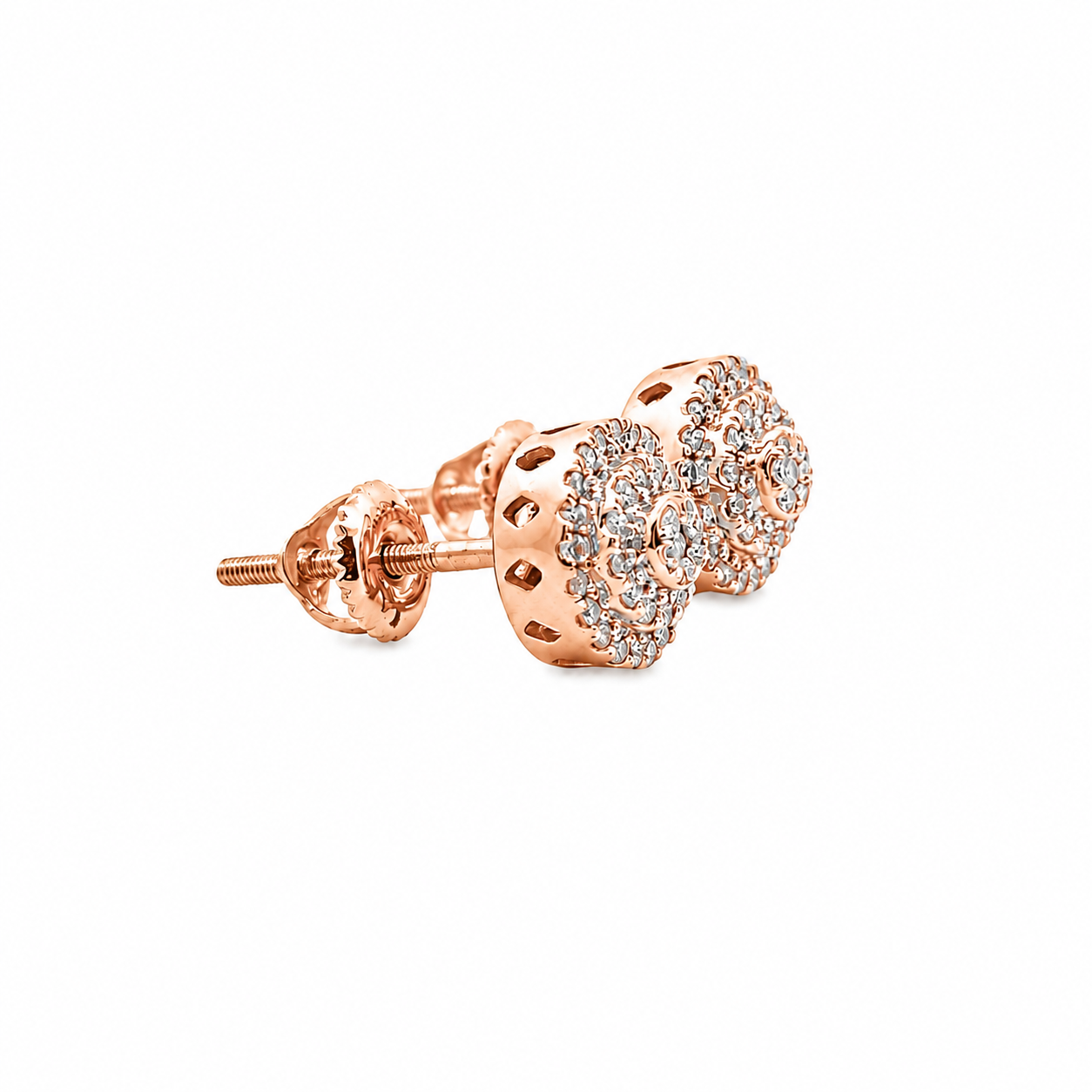 10KT Gold Diamond Double Halo Cluster Earrings 0.22 CTW