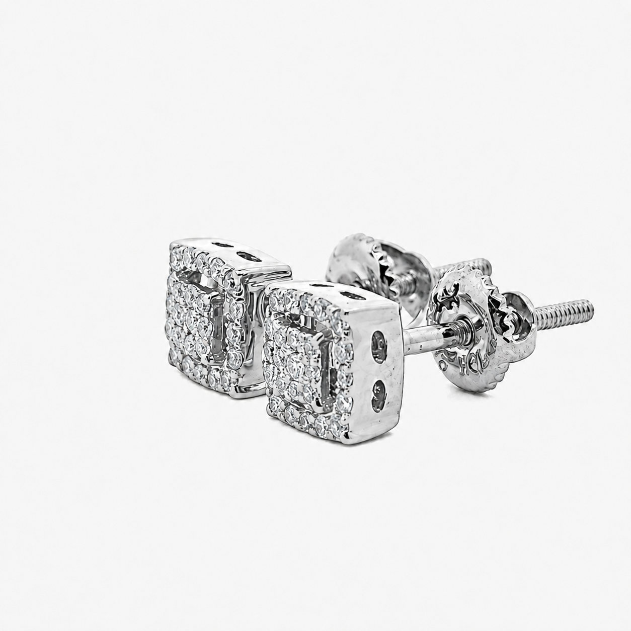10KT Gold Diamond Square Cluster Stud Earrings 0.12 CTW