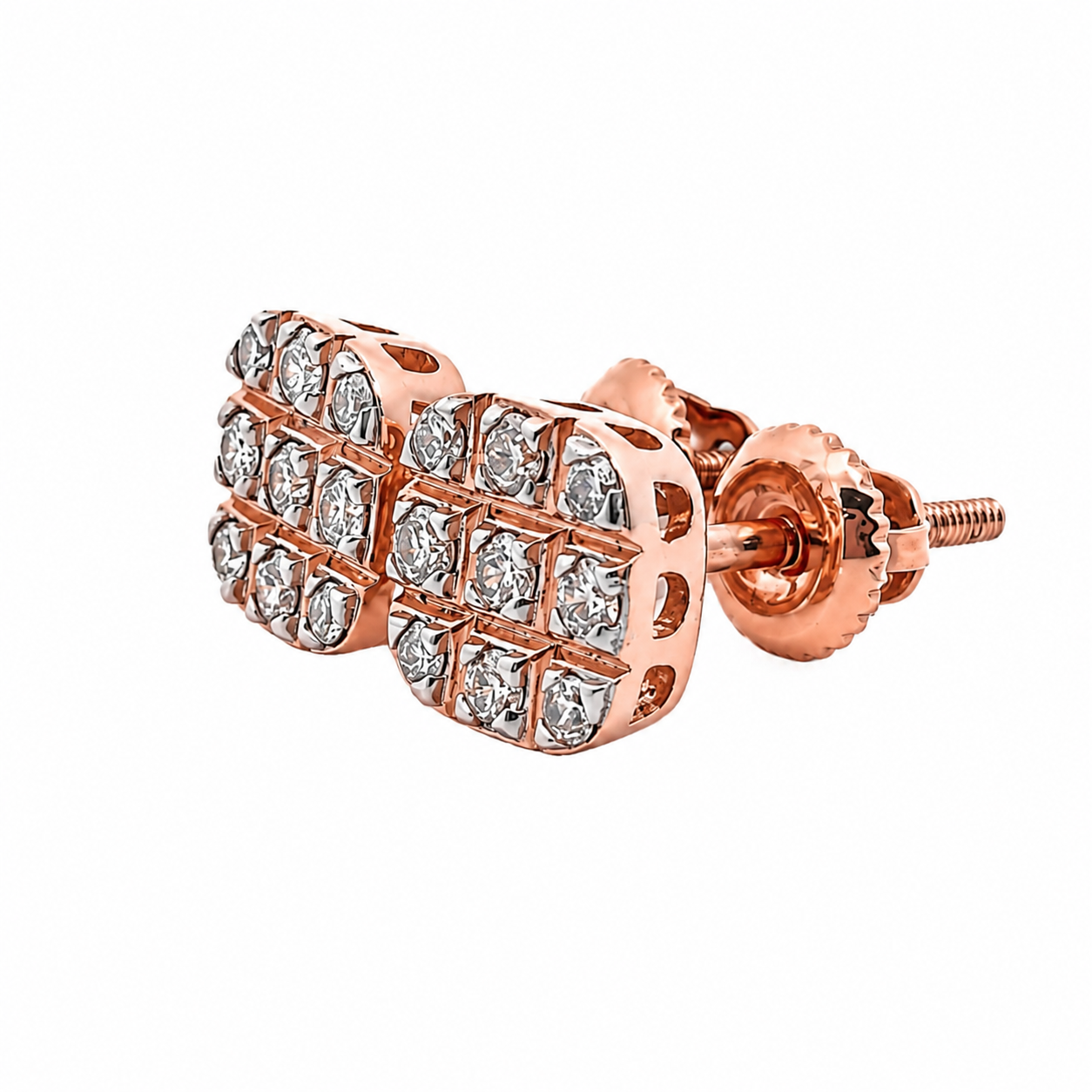 10KT Gold Diamond Grid Cluster Stud Earrings 0.24 CTW