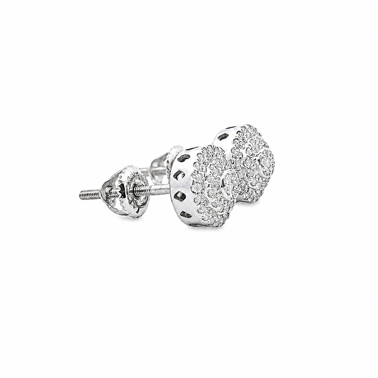 10KT Gold Diamond Double Halo Cluster Earrings 0.22 CTW