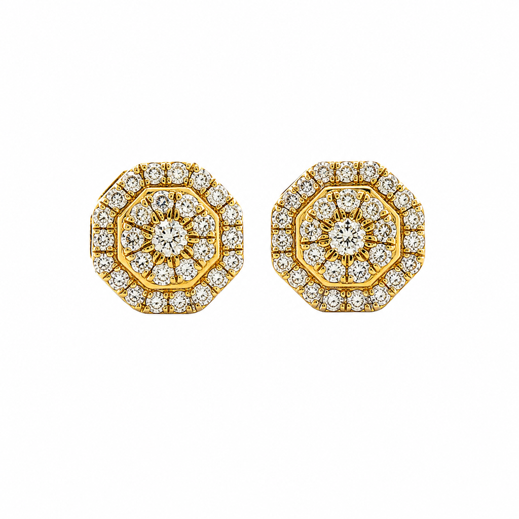 10KT Gold Diamond Octagonal Cluster Earrings 0.18 CTW