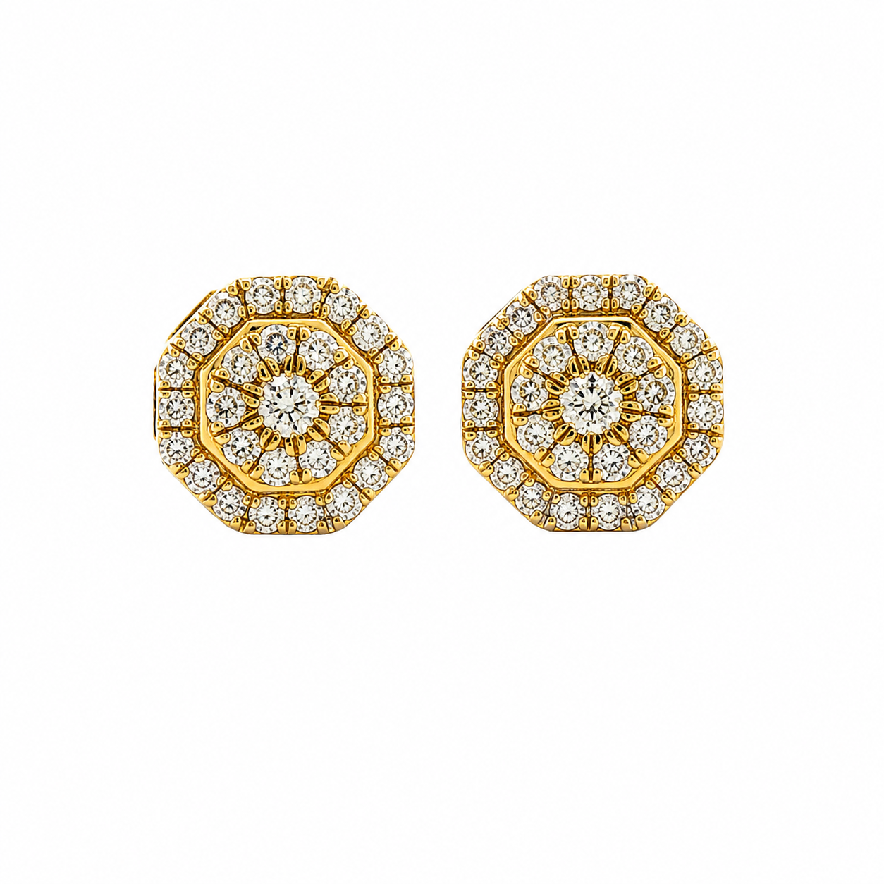 10KT Gold Diamond Octagonal Cluster Earrings 0.18 CTW
