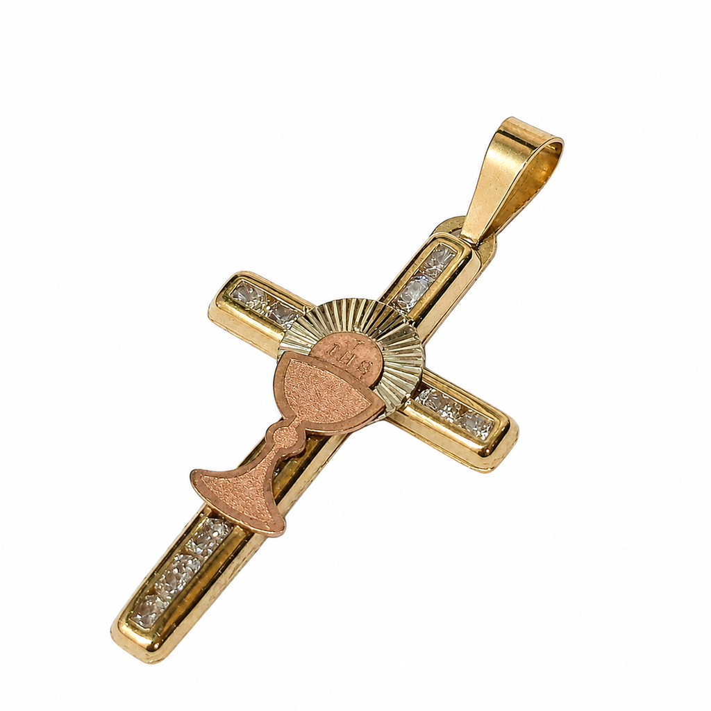 10KT Gold Two-Tone CZ Cross Pendant