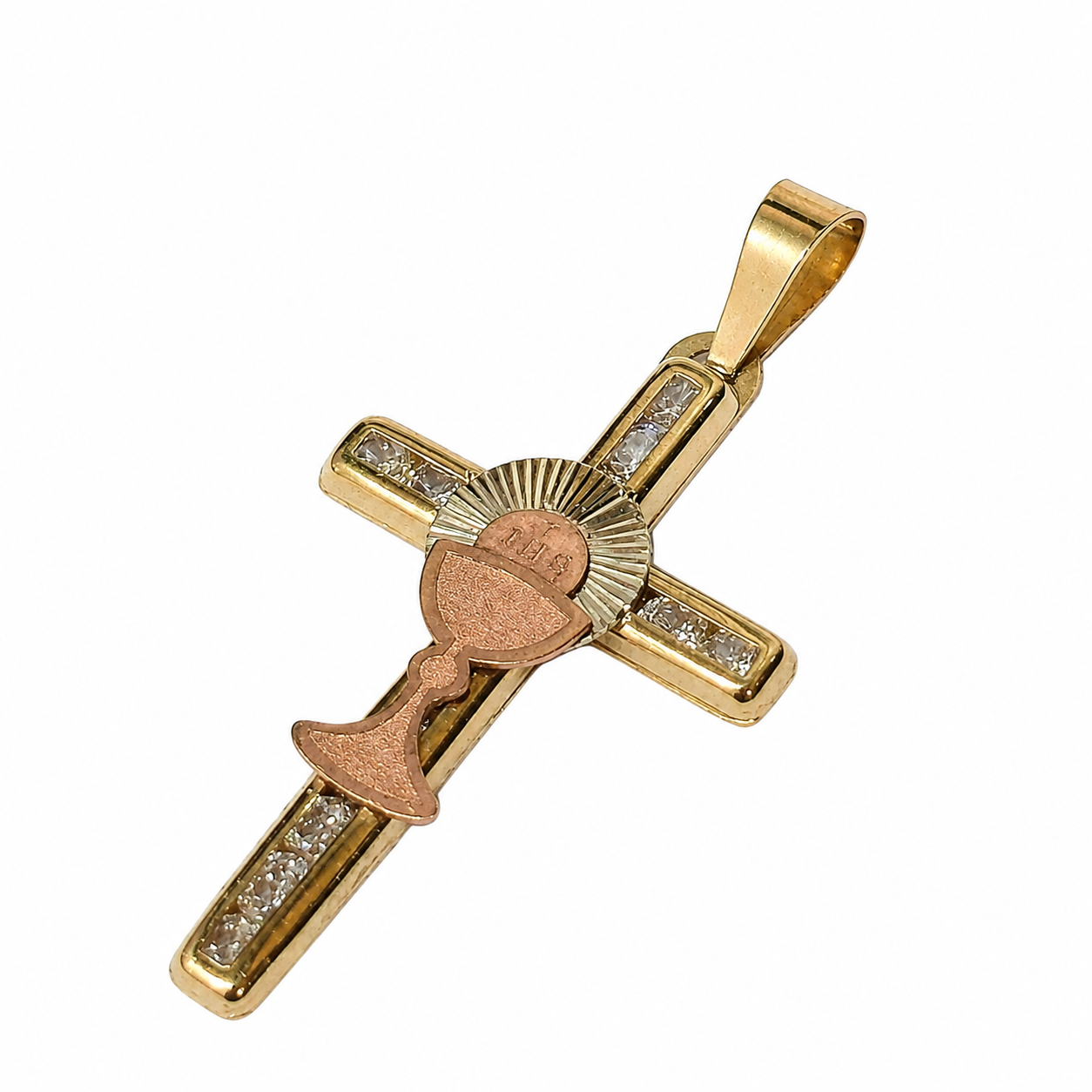 10KT Gold Two-Tone CZ Cross Pendant