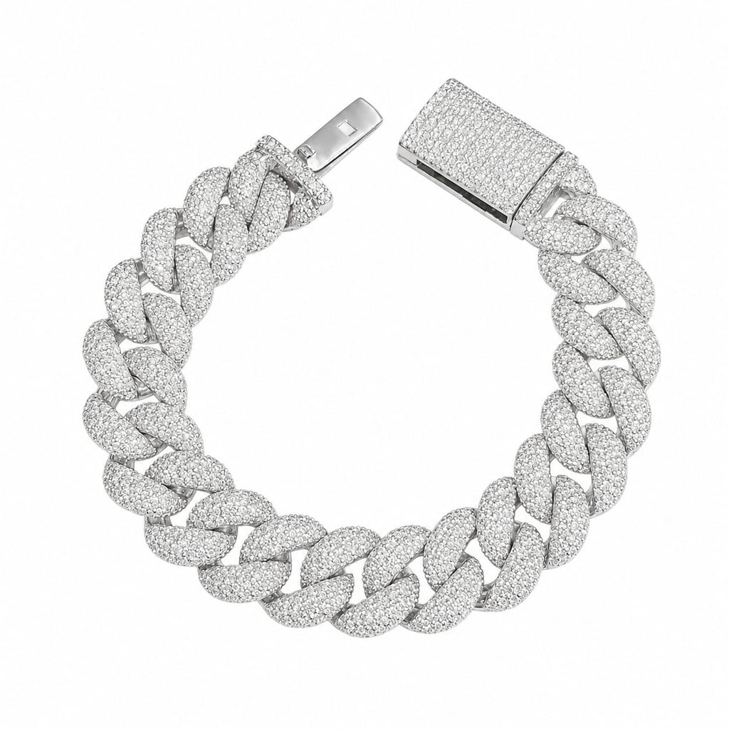 Lab Diamond Sterling Silver 15mm Cuban Link Bracelet 16.70 CTW