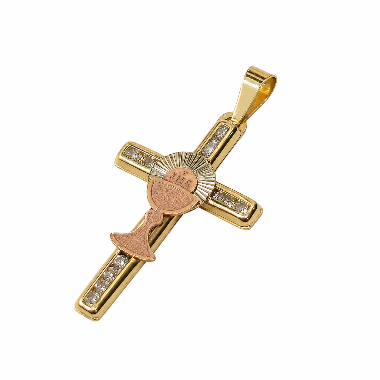 10KT Gold Two-Tone CZ Cross Pendant