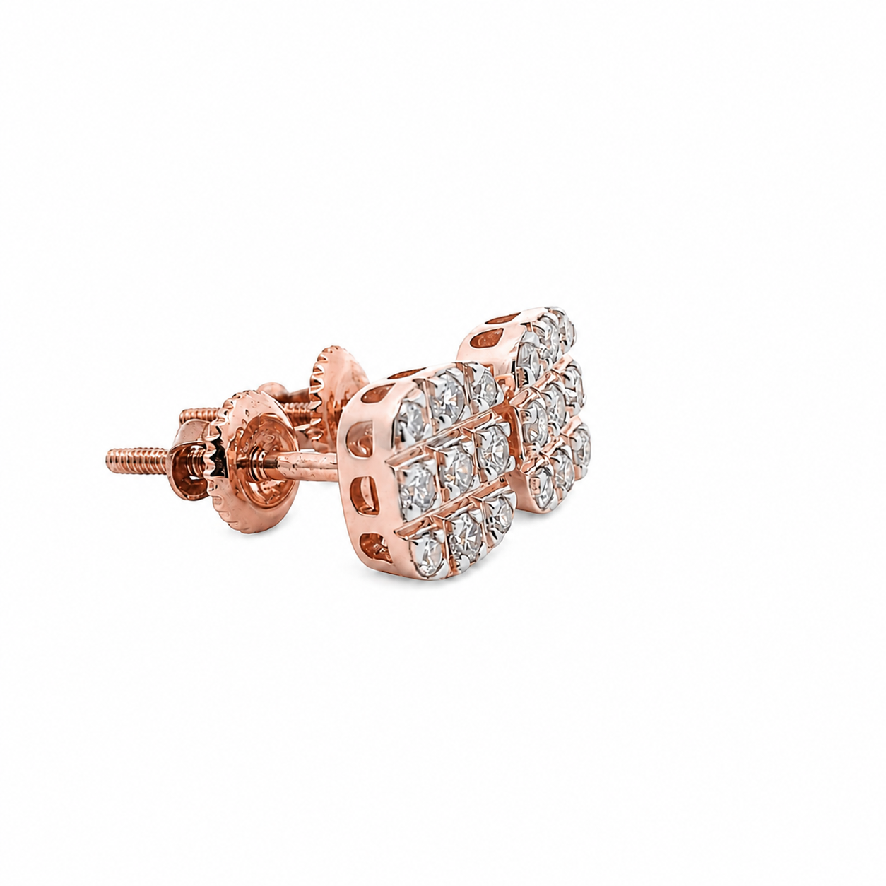 10KT Gold Diamond Grid Cluster Stud Earrings 0.24 CTW