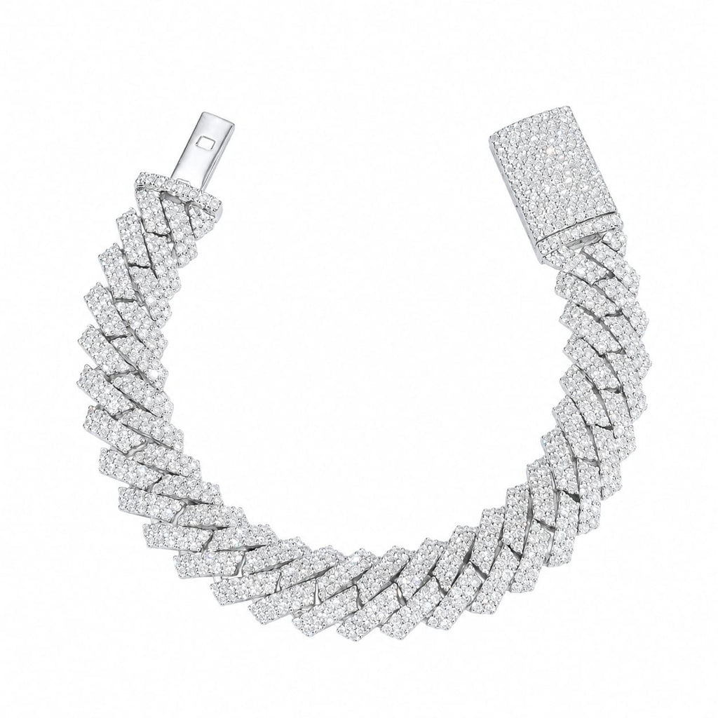 Lab Diamond Sterling Silver 15mm Snake Link Cuban Bracelet 17.25 CTW