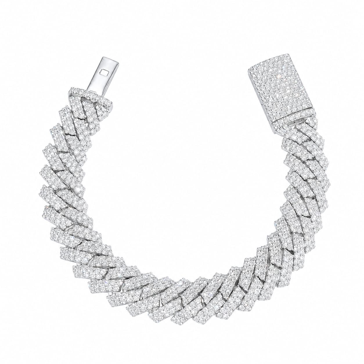 Lab Diamond Sterling Silver 15mm Snake Link Cuban Bracelet 17.25 CTW