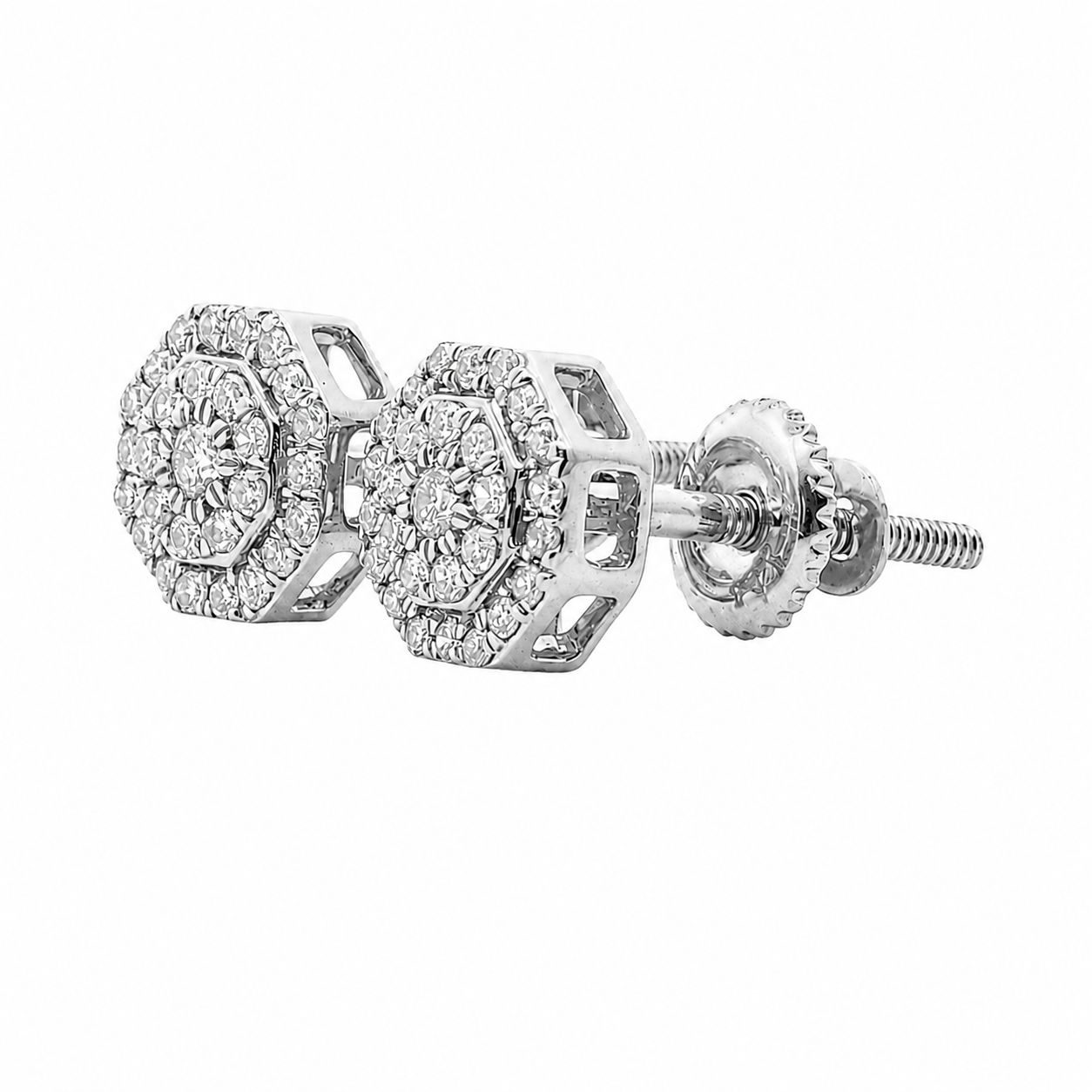 10KT Gold Diamond Octagonal Cluster Earrings 0.18 CTW
