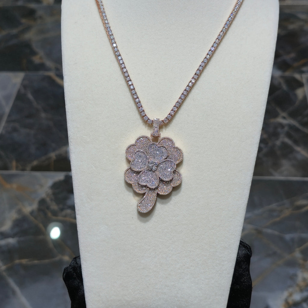 VVS Custom Clover Pendant with 3mm Tennis Chain