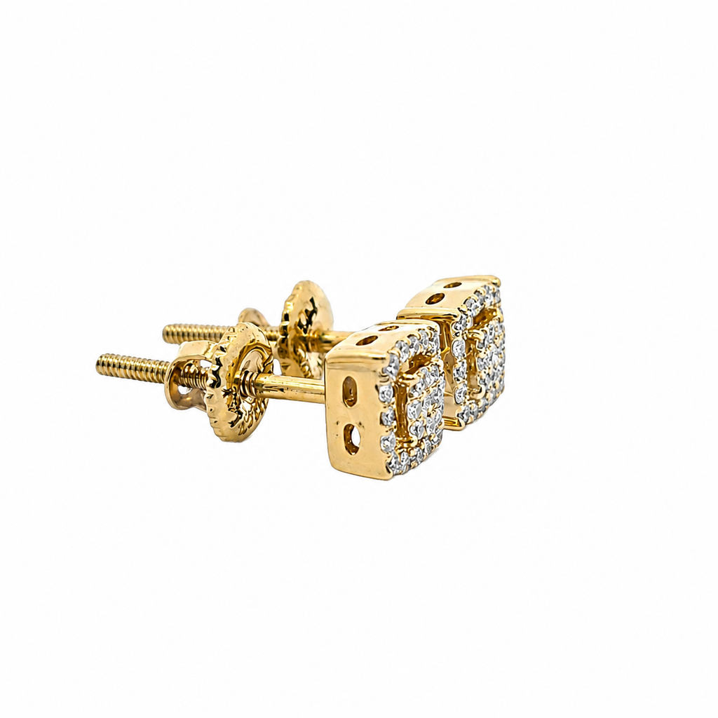 10KT Gold Diamond Square Cluster Stud Earrings 0.12 CTW
