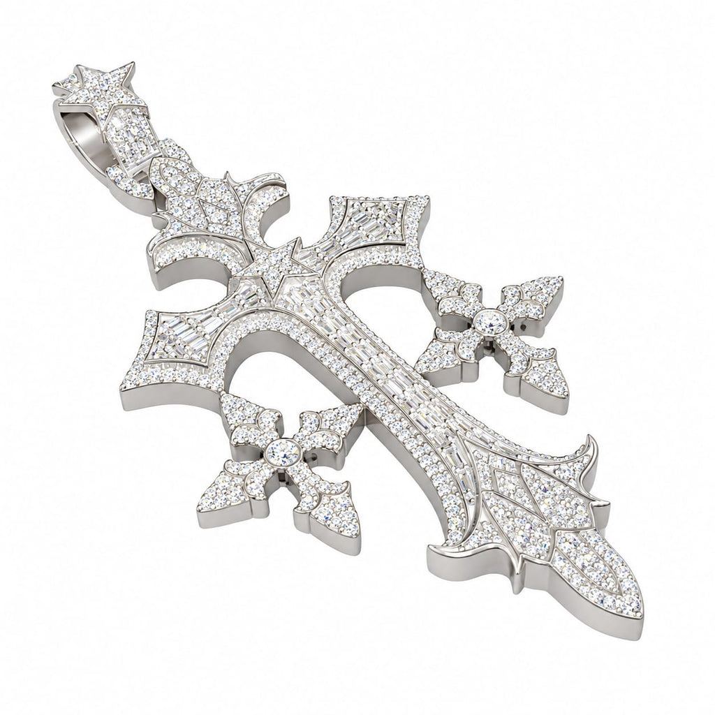 Lab Diamond Sterling Silver Cross Pendent 2.88 CTW