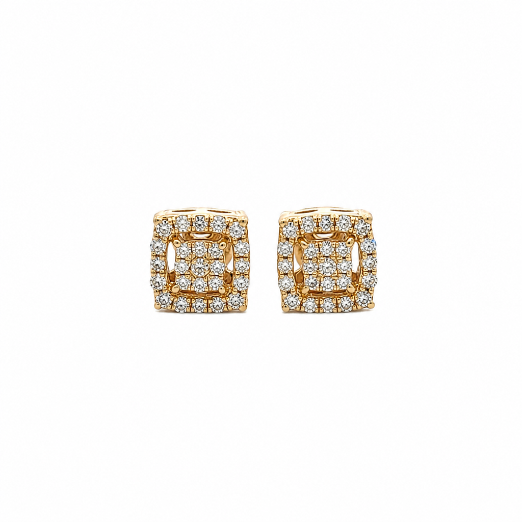 10KT Gold Diamond Square Cluster Stud Earrings 0.12 CTW