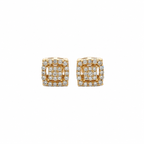 10KT Gold Diamond Square Cluster Stud Earrings 0.12 CTW