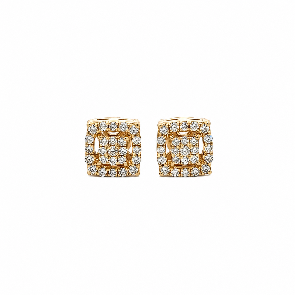 10KT Gold Diamond Square Cluster Stud Earrings 0.12 CTW