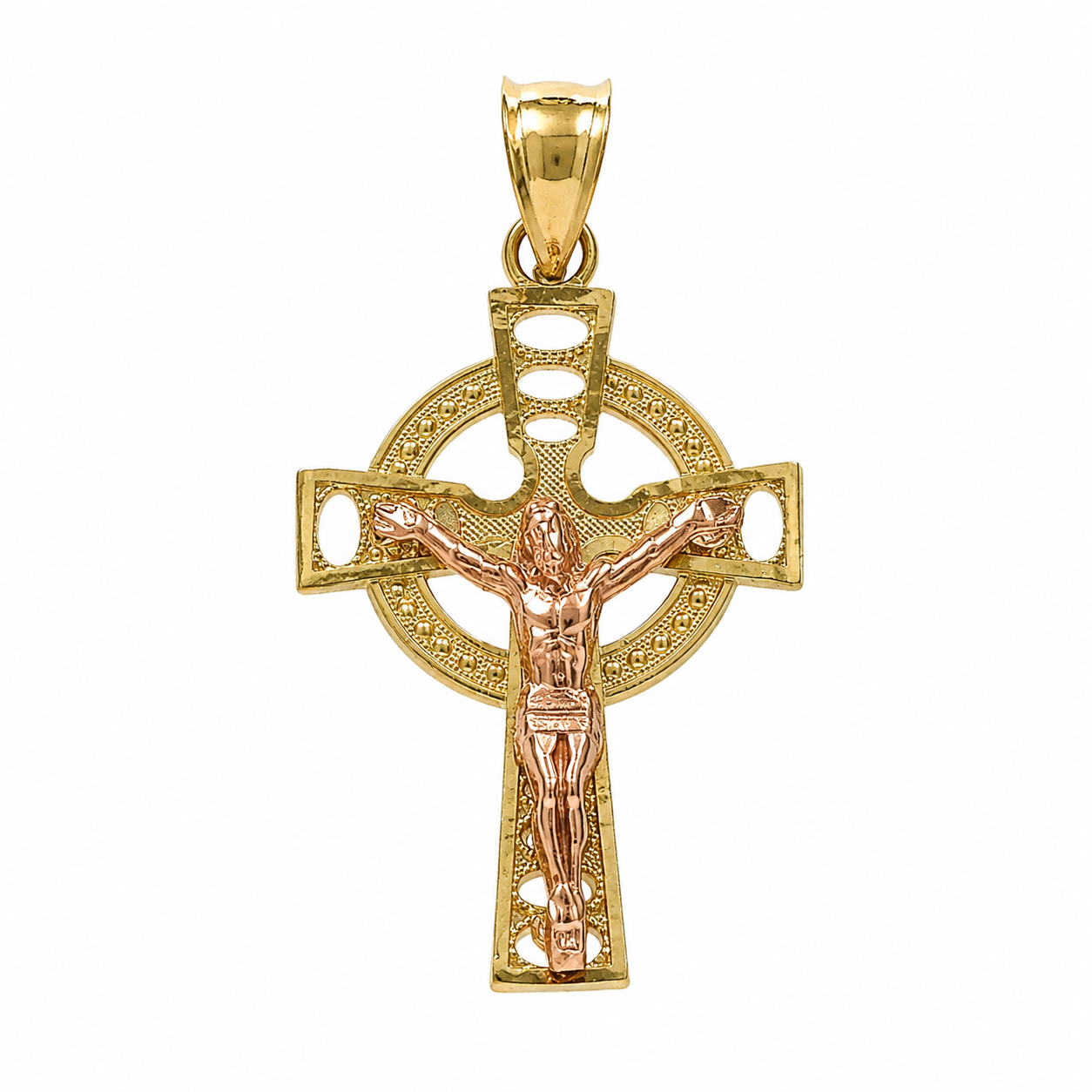 10KT Gold Two-Tone Celtic Crucifix Cross Pendant