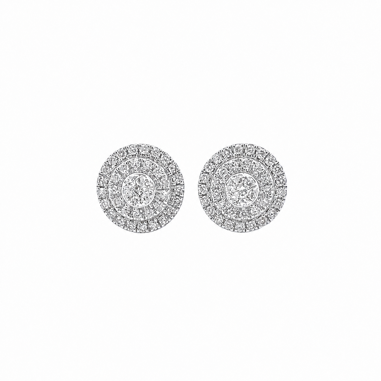 10KT Gold Diamond Double Halo Cluster Earrings 0.22 CTW