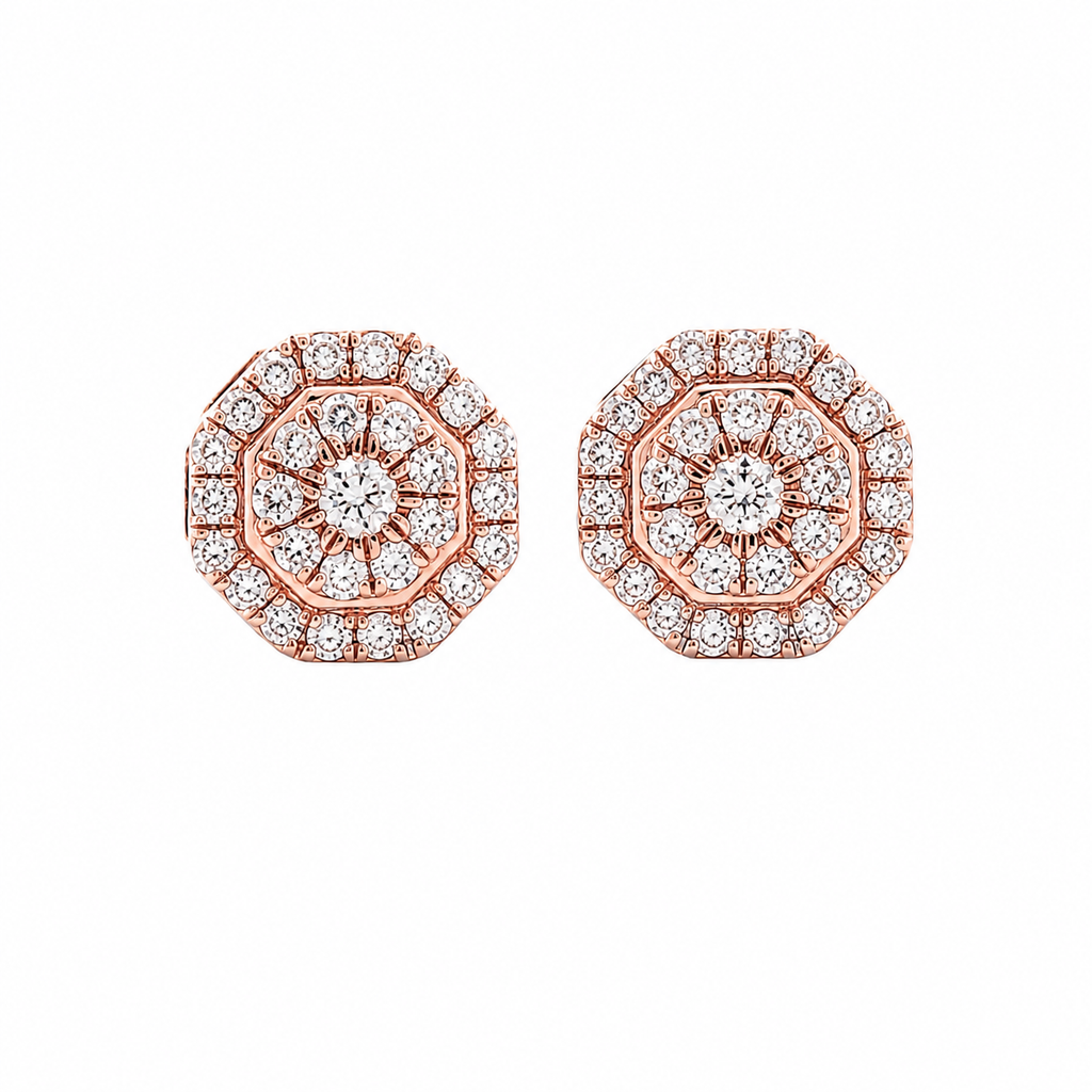10KT Gold Diamond Octagonal Cluster Earrings 0.18 CTW